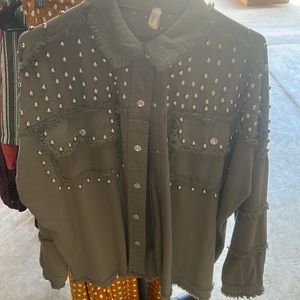 Hunter green studded jacket, western Shacket